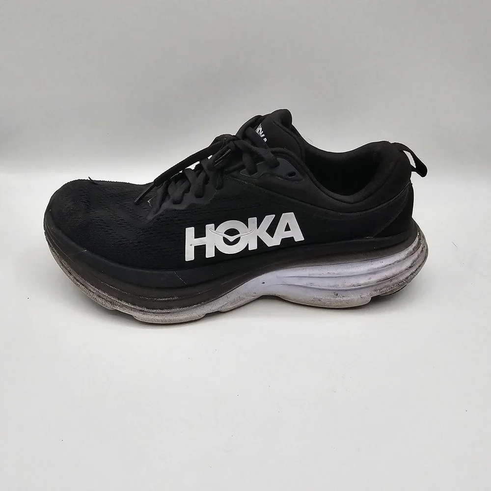Hoka One One Bondi 8 Shoes Womens Size 7.5‎ Black Running Sneakers 1127952-BWHT